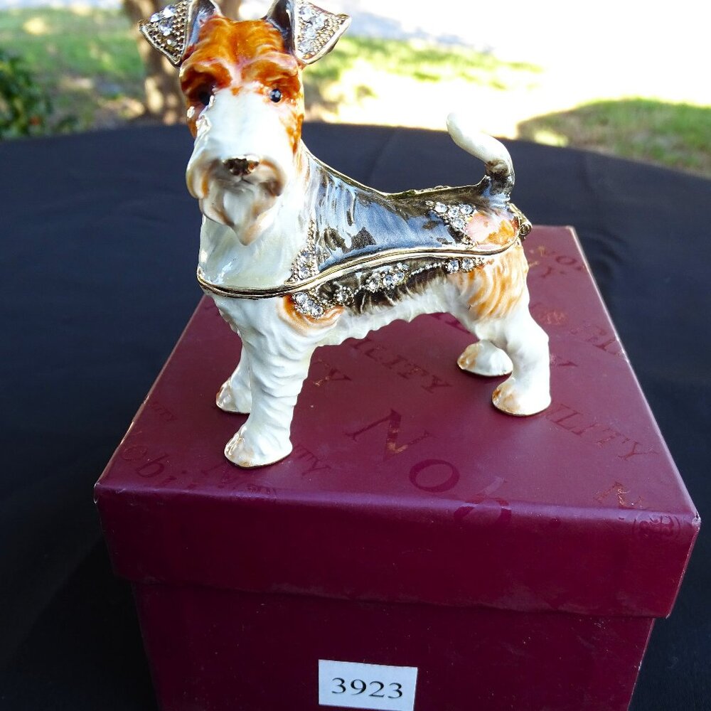 Fox Terrier Bejeweled Enamel Magnetic Trinket Box by Nobility
